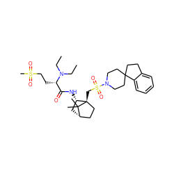 CCN(CC)[C@@H](CCS(C)(=O)=O)C(=O)N[C@H]1C[C@H]2CC[C@]1(CS(=O)(=O)N1CCC3(CCc4ccccc43)CC1)C2(C)C ZINC000027322353