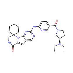 CCN(CC)[C@@H]1CCN(C(=O)c2ccc(Nc3ncc4cc5n(c4n3)C3(CCCCC3)CNC5=O)nc2)C1 ZINC000221337032