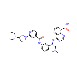 CCN(CC)[C@@H]1CCN(c2cc(C(=O)Nc3cccc([C@@H](CN(C)C)Nc4ncnc5c(C(N)=O)cccc45)c3)ccn2)C1 ZINC000114348324