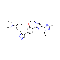 CCN(CC)[C@@H]1CCO[C@H](c2c(-c3ccc4c(c3)OCCn3cc(-c5nc(C)nn5C(C)C)nc3-4)cnn2C)C1 ZINC000204430649