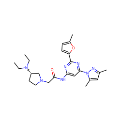 CCN(CC)[C@H]1CCN(CC(=O)Nc2cc(-n3nc(C)cc3C)nc(-c3ccc(C)o3)n2)C1 ZINC000036113884