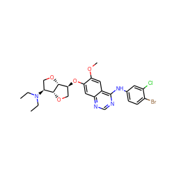 CCN(CC)[C@H]1CO[C@@H]2[C@@H](Oc3cc4ncnc(Nc5ccc(Br)c(Cl)c5)c4cc3OC)CO[C@@H]21 ZINC000117133610