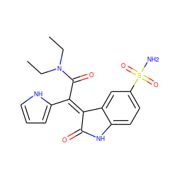 CCN(CC)C(=O)/C(=C1/C(=O)Nc2ccc(S(N)(=O)=O)cc21)c1ccc[nH]1 ZINC000014962885