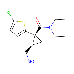 CCN(CC)C(=O)[C@@]1(c2ccc(Cl)s2)C[C@H]1CN ZINC000029043074