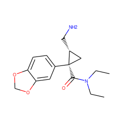 CCN(CC)C(=O)[C@@]1(c2ccc3c(c2)OCO3)C[C@H]1CN ZINC000029047878