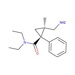 CCN(CC)C(=O)[C@@]1(c2ccccc2)C[C@@]1(C)CN ZINC000029047095