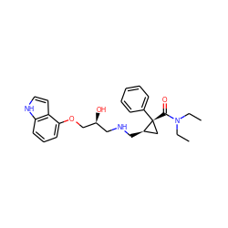 CCN(CC)C(=O)[C@@]1(c2ccccc2)C[C@H]1CNC[C@H](O)COc1cccc2[nH]ccc12 ZINC000004394095