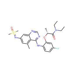 CCN(CC)C(=O)[C@@H](C)Oc1cc(F)ccc1Nc1ncnc2cc(N=S(C)(C)=O)cc(C)c12 ZINC001772615833