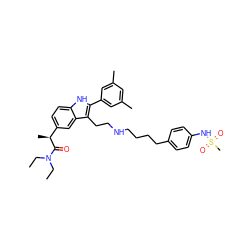 CCN(CC)C(=O)[C@@H](C)c1ccc2[nH]c(-c3cc(C)cc(C)c3)c(CCNCCCCc3ccc(NS(C)(=O)=O)cc3)c2c1 ZINC000029417464