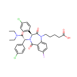 CCN(CC)C(=O)[C@@H](c1ccc(Cl)cc1)N1C(=O)c2cc(I)ccc2N(CCCCC(=O)O)C(=O)[C@@H]1c1ccc(Cl)cc1 ZINC000095612928