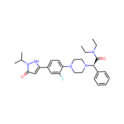 CCN(CC)C(=O)[C@@H](c1ccccc1)N1CCN(c2ccc(-c3cc(=O)n(C(C)C)[nH]3)cc2F)CC1 ZINC000103226302