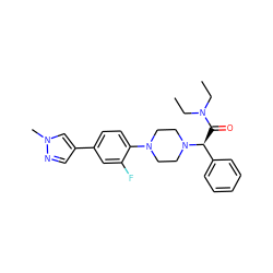 CCN(CC)C(=O)[C@@H](c1ccccc1)N1CCN(c2ccc(-c3cnn(C)c3)cc2F)CC1 ZINC000103225280