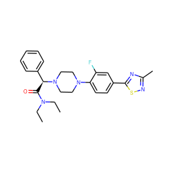 CCN(CC)C(=O)[C@@H](c1ccccc1)N1CCN(c2ccc(-c3nc(C)ns3)cc2F)CC1 ZINC000103225250