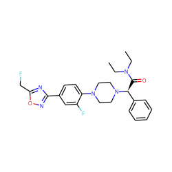 CCN(CC)C(=O)[C@@H](c1ccccc1)N1CCN(c2ccc(-c3noc(CF)n3)cc2F)CC1 ZINC000103225271