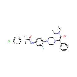 CCN(CC)C(=O)[C@@H](c1ccccc1)N1CCN(c2ccc(NC(=O)C(C)(C)c3ccc(Cl)cc3)cc2F)CC1 ZINC000103227786