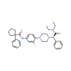 CCN(CC)C(=O)[C@@H](c1ccccc1)N1CCN(c2ccc(NC(=O)C3(c4ccccc4)CCCC3)cc2F)CC1 ZINC000103227791