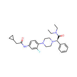 CCN(CC)C(=O)[C@@H](c1ccccc1)N1CCN(c2ccc(NC(=O)CC3CC3)cc2F)CC1 ZINC000103227831