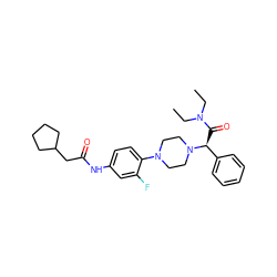 CCN(CC)C(=O)[C@@H](c1ccccc1)N1CCN(c2ccc(NC(=O)CC3CCCC3)cc2F)CC1 ZINC000103227824