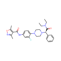 CCN(CC)C(=O)[C@@H](c1ccccc1)N1CCN(c2ccc(NC(=O)c3c(C)noc3C)cc2F)CC1 ZINC000103227871