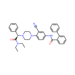 CCN(CC)C(=O)[C@@H](c1ccccc1)N1CCN(c2ccc(NC(=O)c3ccccc3-c3ccccc3)cc2C#N)CC1 ZINC000072181248