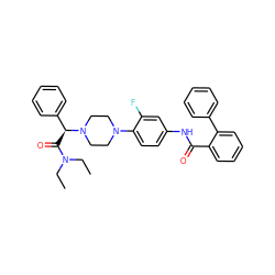 CCN(CC)C(=O)[C@@H](c1ccccc1)N1CCN(c2ccc(NC(=O)c3ccccc3-c3ccccc3)cc2F)CC1 ZINC000072181250