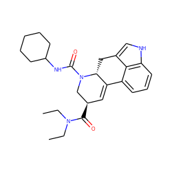 CCN(CC)C(=O)[C@@H]1C=C2c3cccc4[nH]cc(c34)C[C@H]2N(C(=O)NC2CCCCC2)C1 ZINC000045261891