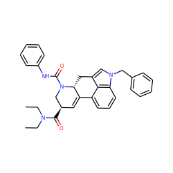 CCN(CC)C(=O)[C@@H]1C=C2c3cccc4c3c(cn4Cc3ccccc3)C[C@H]2N(C(=O)Nc2ccccc2)C1 ZINC000049709943