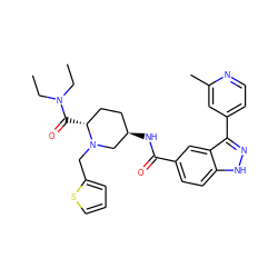 CCN(CC)C(=O)[C@@H]1CC[C@@H](NC(=O)c2ccc3[nH]nc(-c4ccnc(C)c4)c3c2)CN1Cc1cccs1 ZINC000205011590