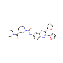 CCN(CC)C(=O)[C@@H]1CCCN(C(=O)Nc2ccc3nc(-c4ccco4)c(-c4ccco4)nc3c2)C1 ZINC000022358298