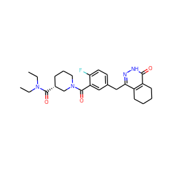 CCN(CC)C(=O)[C@@H]1CCCN(C(=O)c2cc(Cc3n[nH]c(=O)c4c3CCCC4)ccc2F)C1 ZINC000146735599