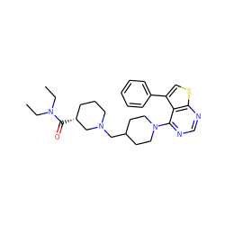 CCN(CC)C(=O)[C@@H]1CCCN(CC2CCN(c3ncnc4scc(-c5ccccc5)c34)CC2)C1 ZINC000146557370