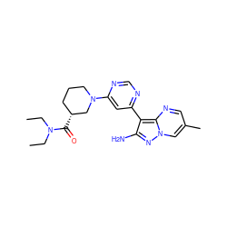 CCN(CC)C(=O)[C@@H]1CCCN(c2cc(-c3c(N)nn4cc(C)cnc34)ncn2)C1 ZINC000045260432