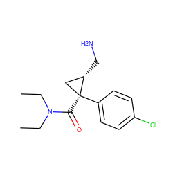 CCN(CC)C(=O)[C@]1(c2ccc(Cl)cc2)C[C@@H]1CN ZINC000005649649