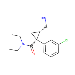 CCN(CC)C(=O)[C@]1(c2cccc(Cl)c2)C[C@@H]1CN ZINC000005649651