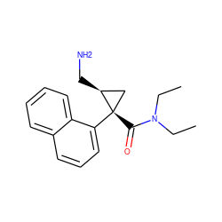 CCN(CC)C(=O)[C@]1(c2cccc3ccccc23)C[C@@H]1CN ZINC000028819391