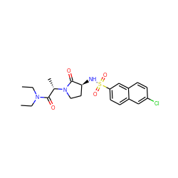 CCN(CC)C(=O)[C@H](C)N1CC[C@H](NS(=O)(=O)c2ccc3cc(Cl)ccc3c2)C1=O ZINC000014949938