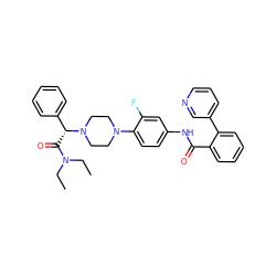 CCN(CC)C(=O)[C@H](c1ccccc1)N1CCN(c2ccc(NC(=O)c3ccccc3-c3cccnc3)cc2F)CC1 ZINC000043207267