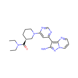 CCN(CC)C(=O)[C@H]1CCCN(c2cc(-c3c(N)nn4cccnc34)ncn2)C1 ZINC000044673537