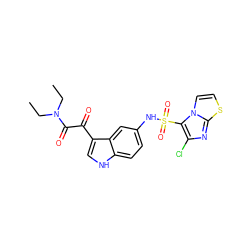 CCN(CC)C(=O)C(=O)c1c[nH]c2ccc(NS(=O)(=O)c3c(Cl)nc4sccn34)cc12 ZINC000013611788