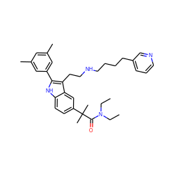 CCN(CC)C(=O)C(C)(C)c1ccc2[nH]c(-c3cc(C)cc(C)c3)c(CCNCCCCc3cccnc3)c2c1 ZINC000029412709