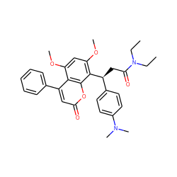 CCN(CC)C(=O)C[C@@H](c1ccc(N(C)C)cc1)c1c(OC)cc(OC)c2c(-c3ccccc3)cc(=O)oc12 ZINC000013661592