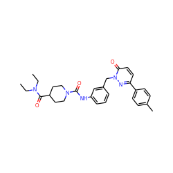 CCN(CC)C(=O)C1CCN(C(=O)Nc2cccc(Cn3nc(-c4ccc(C)cc4)ccc3=O)c2)CC1 ZINC000096909775