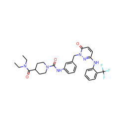 CCN(CC)C(=O)C1CCN(C(=O)Nc2cccc(Cn3nc(Nc4ccccc4C(F)(F)F)ccc3=O)c2)CC1 ZINC000096909787