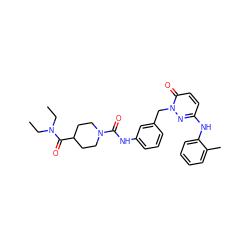 CCN(CC)C(=O)C1CCN(C(=O)Nc2cccc(Cn3nc(Nc4ccccc4C)ccc3=O)c2)CC1 ZINC000096909784