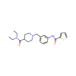 CCN(CC)C(=O)C1CCN(Cc2cccc(NC(=O)c3cccs3)c2)CC1 ZINC001772636226