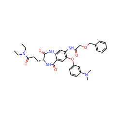 CCN(CC)C(=O)CC[C@H]1NC(=O)c2cc(Oc3cccc(N(C)C)c3)c(NC(=O)COCc3ccccc3)cc2NC1=O ZINC001772612111