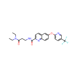 CCN(CC)C(=O)CCNC(=O)c1ccc2cc(Oc3ccc(C(F)(F)F)cn3)ccc2n1 ZINC001772596036