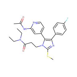 CCN(CC)C(=O)CCn1c(SC)nc(-c2ccc(F)cc2)c1-c1ccnc(NC(C)=O)c1 ZINC000064539283