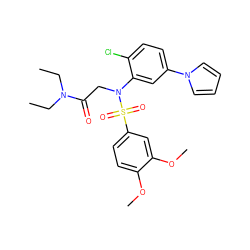 CCN(CC)C(=O)CN(c1cc(-n2cccc2)ccc1Cl)S(=O)(=O)c1ccc(OC)c(OC)c1 ZINC000040430987