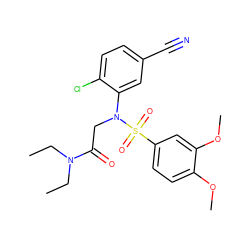 CCN(CC)C(=O)CN(c1cc(C#N)ccc1Cl)S(=O)(=O)c1ccc(OC)c(OC)c1 ZINC000040973242